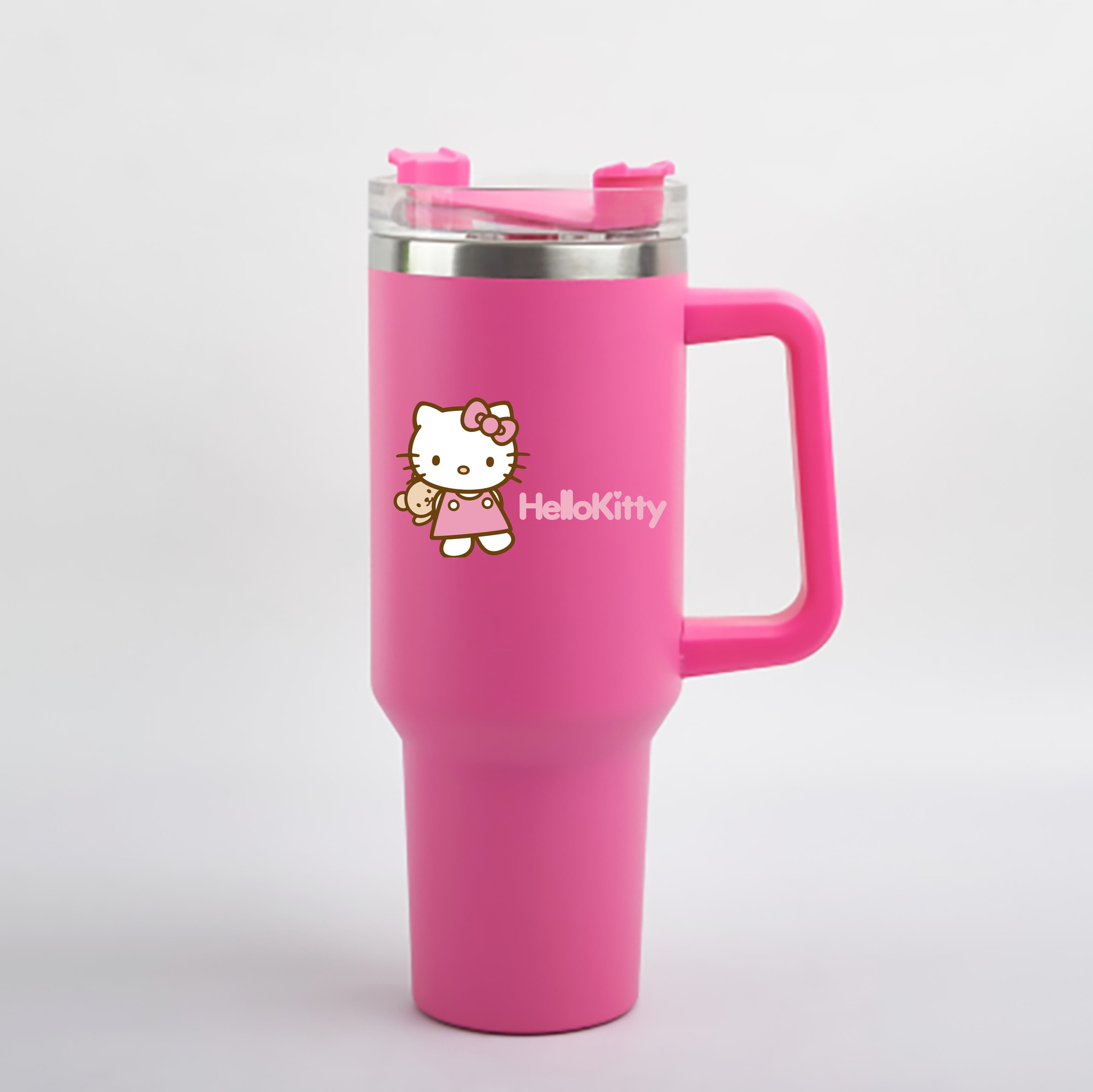 （画像用） Hello Kitty ハローキティ 1200mL車用タンブラー - クリスタルステッカー（プラスチックストロー付き）